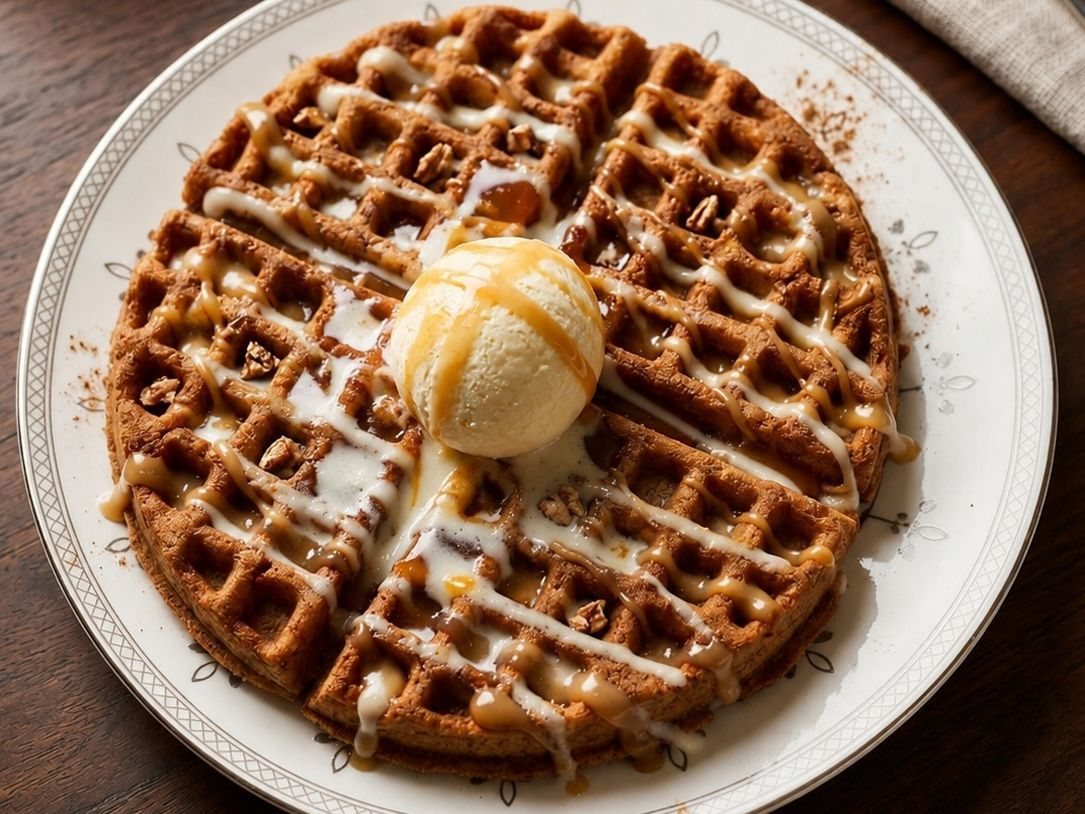 Cinnamon waffle with vanilla ice cream