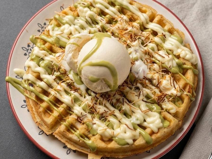 Dubai chocolate waffle with pistachio